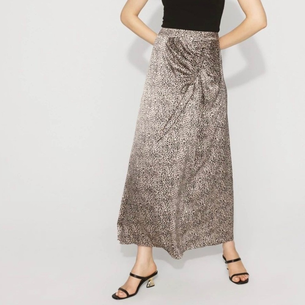 White House Black Market Satin Leopard Cinched Maxi Slip Skirt Sz 18 NWT Glam